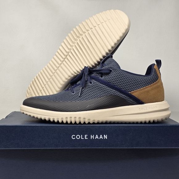 Cole Haan Grand+ Hybrid Sneakers Men's 9.5 Navy Woven Leather Comfort Shoes New